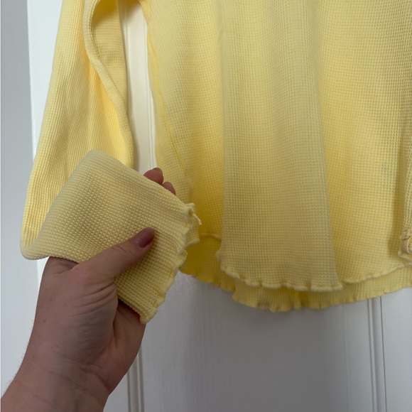 Free People / We The Free Easy Does It Tee, Buttercup, Long Sleeve Waffle, XS - Picture 5 of 6